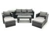 Fimous 7 Seater Rattan Garden Furniture Set Outdoor Lounger Sofa with Coffee Table 2 Armchair 2 Big Footstools Side Table Dark Grey Mixed