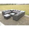 Fimous 10 Seater U Shape Rattan Sofa Set Outdoor Garden Furniture Patio With 3 Table Dark Grey Mixed