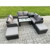 Fimous Outdoor Garden Furniture Sets 7 Pieces Wicker Rattan Furniture Sofa Sets with Rectangular Coffee Table Love seat Sofa 2 Big Footstool Side Table