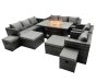 Fimous Rattan Garden Furniture Firepit Dining Set 12 Seater Lounge Sofa Table Set with 2 big Footstool