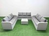 Fimous PE Rattan Lounge Sofa Set 9 Seater Outdoor Garden Furniture Set with Square Coffee Table 3 Seater Sofa Light Grey