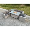 Fimous Light Grey Corner Rattan FirePit Garden Furniture Set Gas Heater Burner Lounge Sofa With Side Coffee Table And Chair
