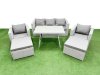 Fimous 7 Pieces Outdoor PE Rattan Sofa Armchair Set Patio Garden Furniture Sets with Cushions 2 Big Stools Light Grey
