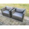 Fimous 2 PC Outdoor Rattan Single Sofa Chair Garden Furniture With Seat and Back Cushion Dark Grey Mixed