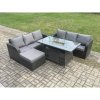 Fimous Rattan Garden Furniture Set with Fire Pit Table 7 Seater Outdoor Patio Lounge Sofa Set Dark Grey Mixed