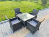Fimous Rattan Garden Furniture Dining Set 4-seater Patio Square Table Chairs Outdoor Dark Grey Mixed