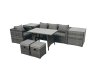 Fimous Rattan Dining Table Sofa Armchair Set with 2 Side Tables 2 Small Footstools Outdoor Garden Furniture Set Dark Grey Mixed