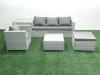 Fimous Garden Outdoor Furniture Set 5 Seater Rattan Sofa Set with Big Footstool Armchair Side Table Light Grey Mixed