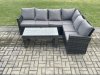 Fimous 6 Seat Rattan Garden Furniture Corner Sofa Set Outdoor Patio Sofa Table Set with Cushions Dark Grey Mixed