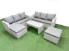 Fimous Outdoor Garden Furniture Sets 8 Seater Wicker Rattan Furniture Sofa Sets with Oblong Coffee Table high Back Lounge Sofa 2 Big Footstool Light Grey