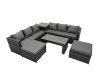 Fimous Garden Rattan Outdoor Furniture Set 8 Seater Patio Corner Sofa Oblong Coffee Table with 2 Big Stool Side Table Dark Grey