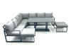 Fimous 9 Seater Outdoor Aluminum Garden Furniture Set Corner Sofa 2 Big Footstools Adjustable Rising Lifting Dining Table Sets Dark Grey