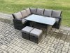Fimous 8 Seater Garden Rattan Furniture Corner Dining Set with 2 Small Footstools Indoor Outdoor Lounge Sofa Set