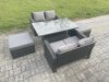 Fimous 5 Pieces Garden Furniture Sets Poly Rattan Outdoor Patio Height Adjustable Rising Lifting Table Sofa Dining Set with 2 Big Footstool