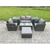 Fimous Rattan Lounge Sofa Set 7 PCS Outdoor Garden Furniture Set with Rectangular Coffee Table Love Sofa 2 Side Tables Big Footstool Dark Grey Mixed
