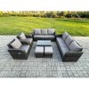Fimous Rattan Outdoor Garden Furniture Sofa Set Patio Table & Chairs Set with 3 Seater Sofa Reclining Chair 2 Small Footstools Dark Grey Mixed