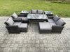Fimous Garden Furniture Sets 10 Pieces Rattan Furniture Handmade Wicker Patio Sofa Set with 3 Footstools 2 Side Tables Dark Grey Mixed