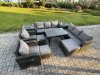 Fimous 11 Seater Rattan Outdoor Garden Furniture Sofa Set Patio Table & Chairs Set with 3 Seater Sofa Rectangular Dining Table 3 Footstool 2 Side Tables Dark Grey Mixed