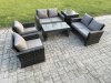 Fimous 6 Seater Dark Grey Mixed High Back Rattan Sofa Set Coffee Table Garden Furniture Outdoor Patio With Love Sofa Arm Chairs Side Table