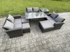 Fimous Wicker PE Rattan Garden Furniture Sets Outdoor Lounge Sofa Set with Oblong Dining Table Double Seat Sofa 3 Footstools Side Table Dark Grey Mixed