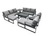 Fimous Outdoor Garden Furniture Set Aluminium Lounge 3 Seat Sofa Oblong Coffee Table Sets with 2 Chairs 4 Stools Side Table Dark Grey