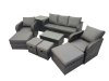 Fimous Outdoor Reclining Chair 3 Seater Sofa Coffee Table Set Garden Rattan Furniture Set 9 Seater with 4 Stools Side Table Dark Grey