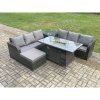 Fimous Garden Patio Furniture Wicker Rattan Gas Fire Pit Table and Sofa set with Side Table Big Footstool