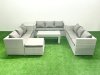 Fimous Rattan Garden Outdoor Furniture Set 10 Seater Garden Sofa Oblong Coffee Table Set with Big Footstool Side Table Light Grey Mixed