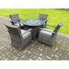 Fimous Rattan Garden Furniture Gas Fire Pit Round Dining Table Set Gas Heater And Dining Chairs 4 Seater