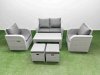 Fimous Light Grey PE Wicker Rattan Garden Furniture Set Sofa Set Reclining Adjustable Chair Oblong Coffee Table 6 Seater 2 Small Stools