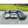 Fimous 10 Seater Rattan Lounge Sofa Set Outdoor Garden Furniture Set with Rectangular Coffee Table 3 Seater Sofa 3 Footstools 2 Side Tables Dark Grey Mixed