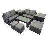Fimous 3 Seater Sofa Reclining Chair Coffee Table Set Rattan Garden Outdoor Furniture Set with 2 Side Tables 3 Stools Dark Grey Mixed