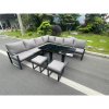 Fimous Aluminum Outdoor Garden Furniture Corner Sofa Adjustable Rising Lifting Dining Table Sets Black Tempered Dark Grey 9 Seater