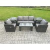 Fimous Wicker PE Rattan Garden Furniture Set Outdoor Lounge Sofa Set with Reclining Chair Coffee Table 2 Side Tables Dark Grey Mixed