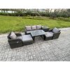 Fimous Outdoor Garden Furniture Sets 7 Pieces Wicker Rattan Furniture Sofa Sets with Rectangular Dining Table 2 Big Footstool Side Table