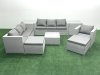 Fimous Wicker PE Rattan Sofa Garden Furniture Set with Armchair Square Coffee Table 2 Big Footstools 2 Side Tables Light Grey Mixed