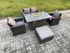 Fimous 5 Seater?Outdoor Rattan Sofa Set Garden Furniture Gas Firepit Dining Table Heater with Big Footstool Dark Grey Mixed