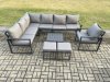 Fimous 9 Seater Aluminium Garden Furniture Set Outdoor Lounge Corner Sofa Chair Square Coffee Table Sets with 2 Small Footstools Dark Grey
