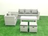 Fimous Rattan Garden Furniture Set Outdoor Lounger Sofa with Coffee Table 2 Small Footstools Light Grey Mixed 6 Seater