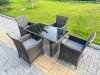 Fimous Rattan Garden Furniture Dining Set 4-seater Patio Black Glass Table Chairs Outdoor Dark Grey Mixed