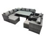 Fimous Outdoor Corner Sofa Chair Dining Table Set Garden Rattan Furniture Set 11 Seater with Side Table 3 Stool Dark Grey