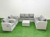 Fimous PE Rattan Garden Furniture Set Adjustable Chair Sofa Double Love Seat 2 Seater Sofa Lounge Set Square Coffee Table 2 Side Table Light Grey