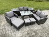 Fimous 8 Seater Outdoor Garden Dining Sets Rattan Furniture With Dining Table Armchairs Love Sofa 3 Footstools 2 Side Tables Dark Grey Mixed