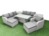 Fimous 9 Seater Poly Rattan Outdoor Garden Furniture Adjustable Lifting Dining or Coffee Table Sofa Set Patio 3 Seater Sofa Reclining Chair 3 Seater Sofa 2 Big Footstools 2 Side Table Light Grey