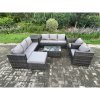 Fimous 9 Seater Outdoor Lounge Sofa Set Wicker PE Rattan Garden Furniture Set with 2 Armchair Oblong Coffee Table Side Table Big Footstool Dark Grey Mixed