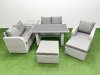 Fimous Rattan Sofa Outdoor Furniture with Dining Table,Side Table,Love Sofa,2 Big Stools Patio Furniture Light Grey 7 Seater