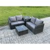 Fimous Rattan Sofa Set Outdoor Garden Furniture Set with Square Coffee Table Loveseat Sofa Side Table Dark Grey Mixed
