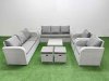 Fimous PE Rattan High Back Lounge Sofa Set Patio Square Coffee Table & Chairs Set with 3 Seater Sofa Reclining Chair Stools Side Table Light Grey