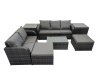 Fimous Outdoor Love Sofa 3 Seater Sofa Coffee Table Set Garden Rattan Furniture Set 7 Seater with 2 Side Tables 2 Big Stool Dark Grey