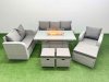 Fimous Patio PE Wicker 9 Seater Outdoor Rattan Furniture Sofa Sets with Firepit Dining Table Reclining Chair Loveseat Sofa 3 Seater Sofa Stool Light Grey